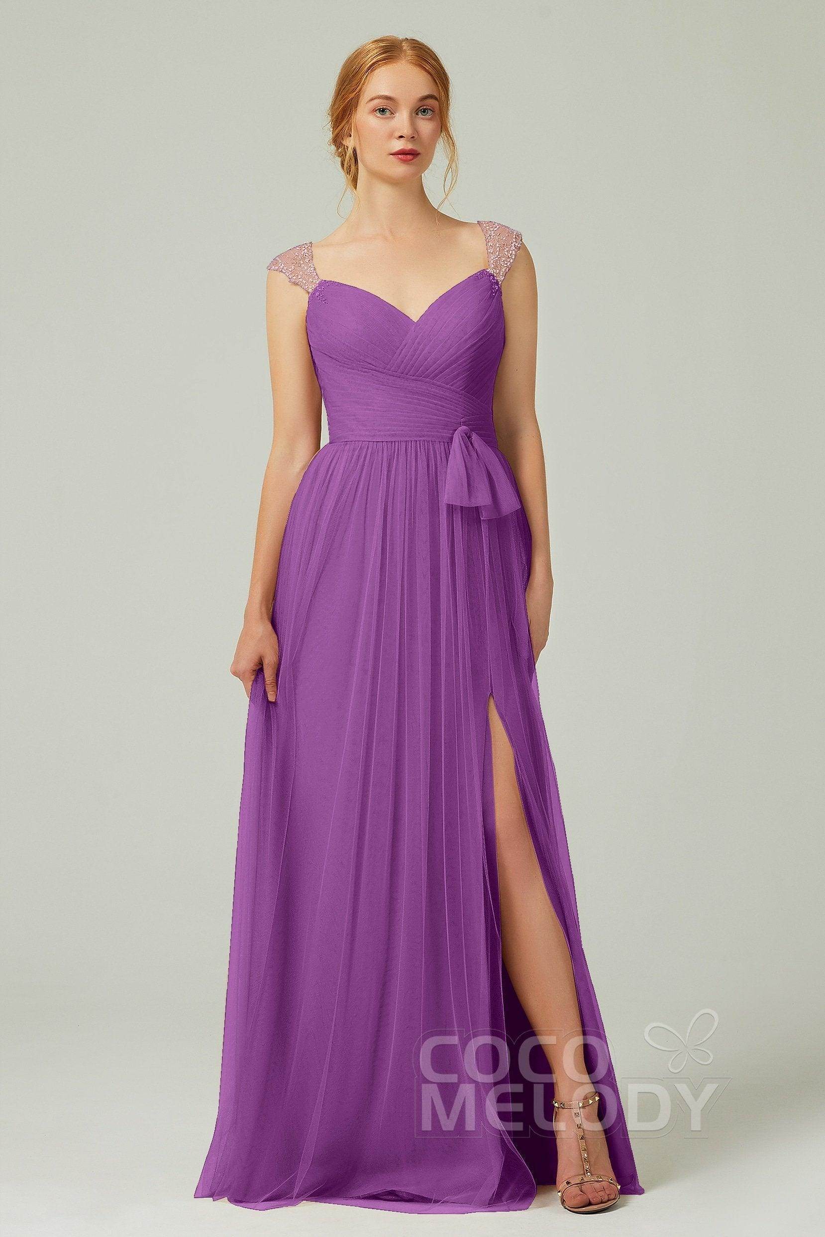 A-Line Floor Length Tulle Bridesmaid Dress CB0313PS - COCOMELODY